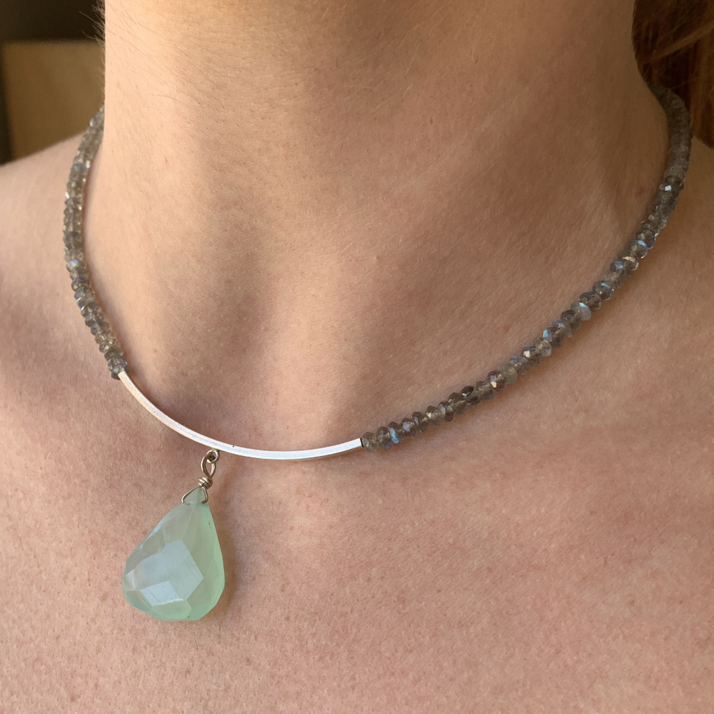 Labradorite SS Necklace With Calcite Pendant